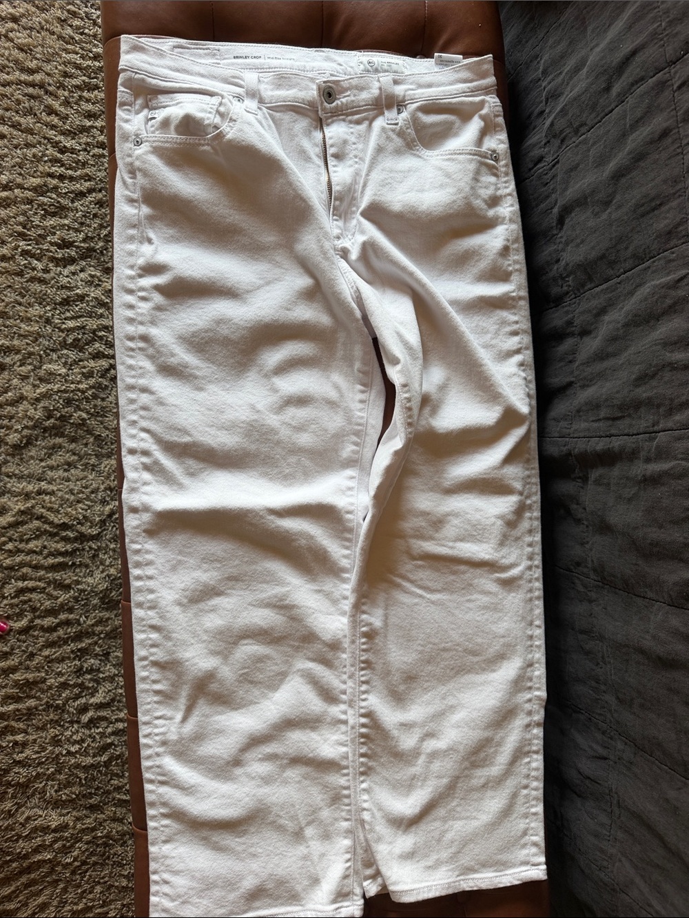 AG Brinley crop mid rise straight white jeans